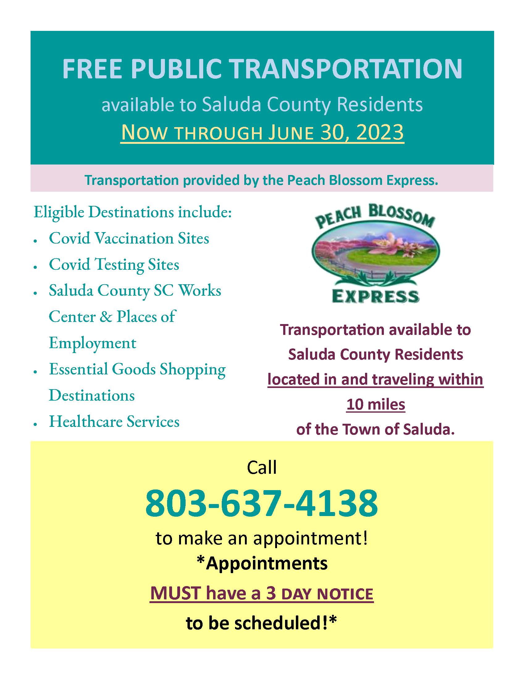 Free Public Transportation 10/1/20226/30/2023 Saluda County